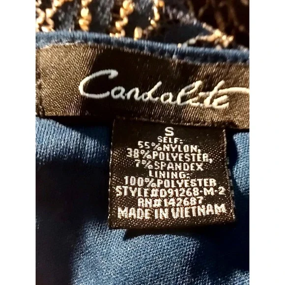 Candalite Womens Navy and Gold Gown Formal Dress Wedding Prom Cocktail Size S - Picture 3 of 5